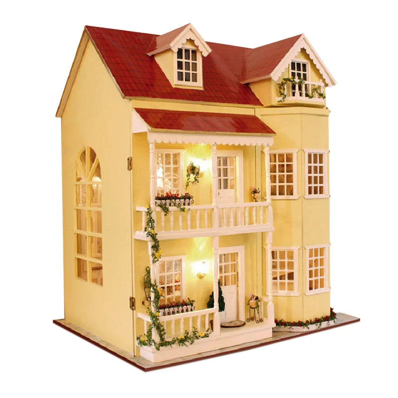 43 cm Big House Cottage doll house furniture diy dollhouse wood diy doll house miniature dollhouse furniture children Toy LED