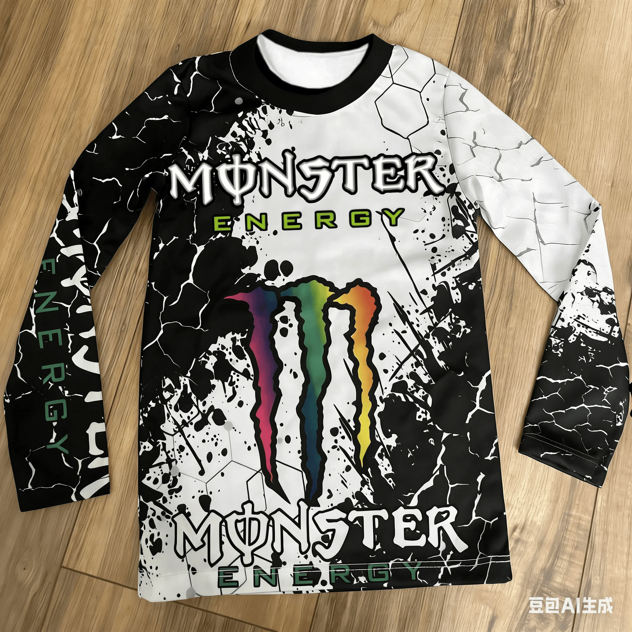 

Футболка с длинными рукавами Color-block Ink Rainbow Monster и ярким 3D-принтом, модная и уникальная уличная одежда