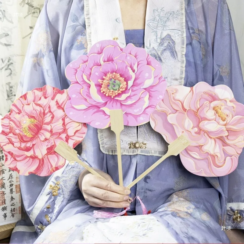 Peony Flower Group Fan Hanfu Photo Props Tang Feng Guochao Luoyang Merchandise Tour Group Small Gifts To Send Tourists Fans