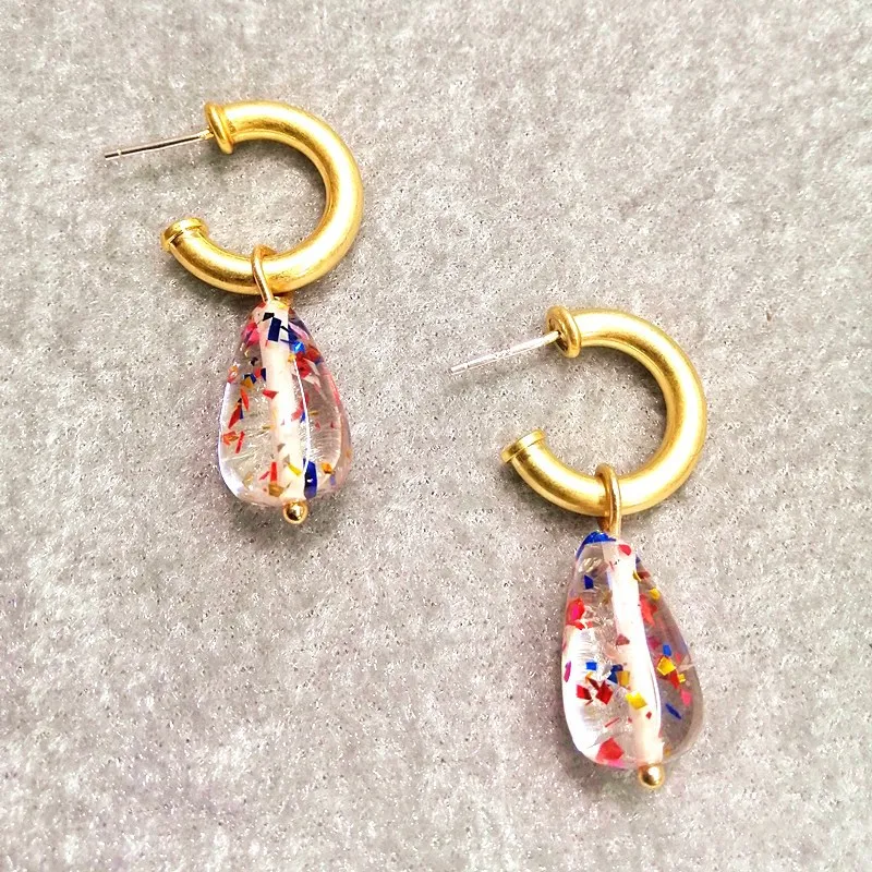 

New Fashion Classic Statement Clear Waterdrop Dangle C-shaped Stud Earrings, Gold Plated Simple Design 925 Sterling Silver Needl