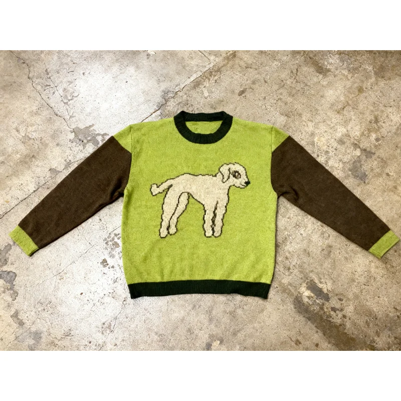 

Christmas Green Retro Cute Dog Jacquard Sweater Autumn/Winter Round Neck Pullover Knitted Sweater