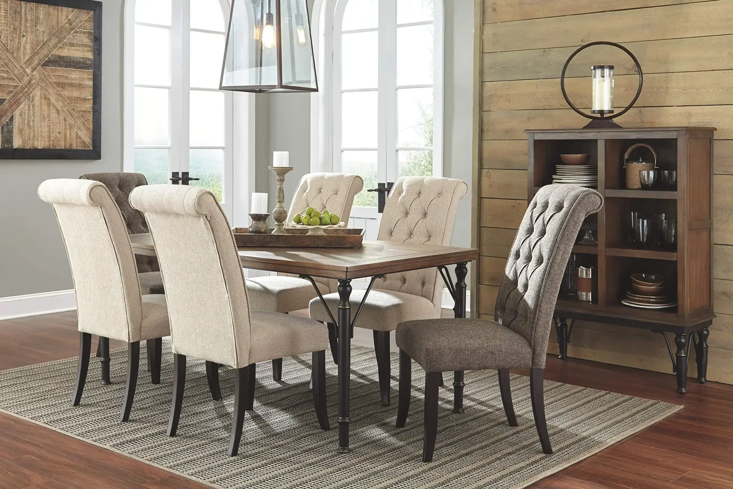 Signature Design by Ashley Tripton Classic Tufted Upholstered Armless Dining Chair, Set of 2, Beige