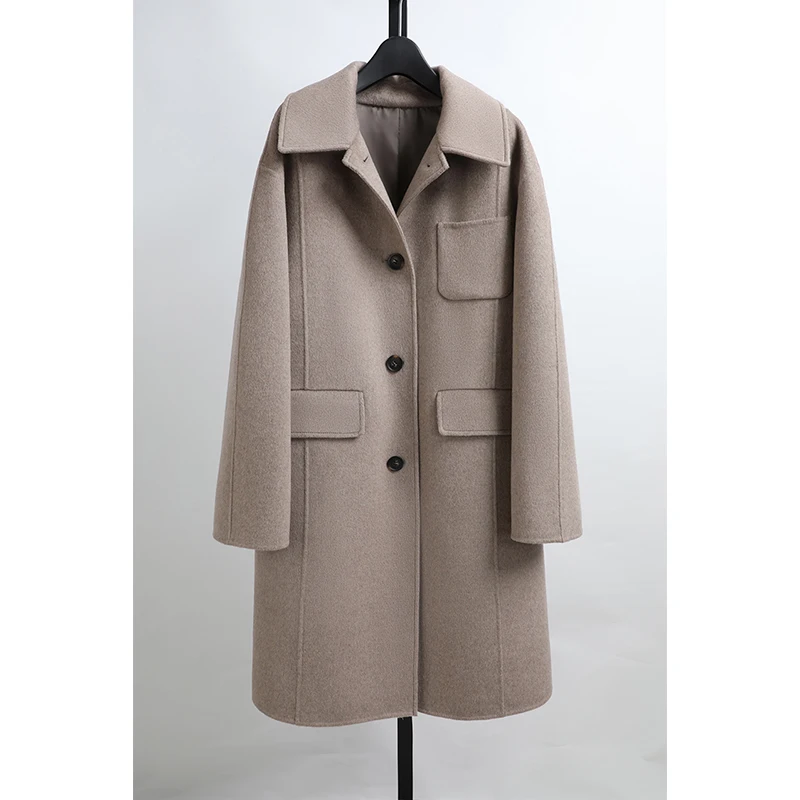 

Пальто Awei из двусторонней шерсти, осенне-зимнее, новое, с воротником ручной работы, женская верхняя одежда в корейском стиле...