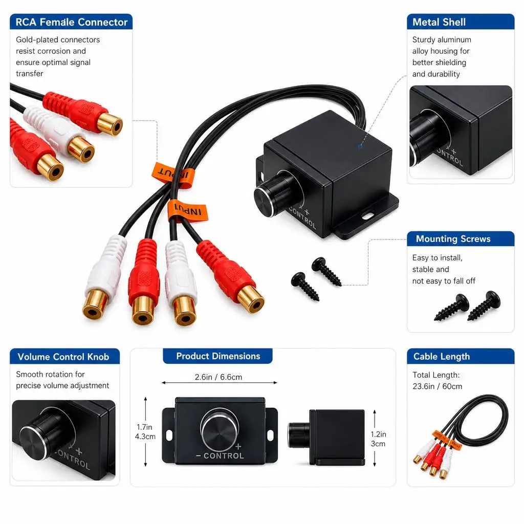 Universal Amplifier Volume Regulator Car Speaker Amplifier Bass RCA Level Remote Volume Control Knob LC-1