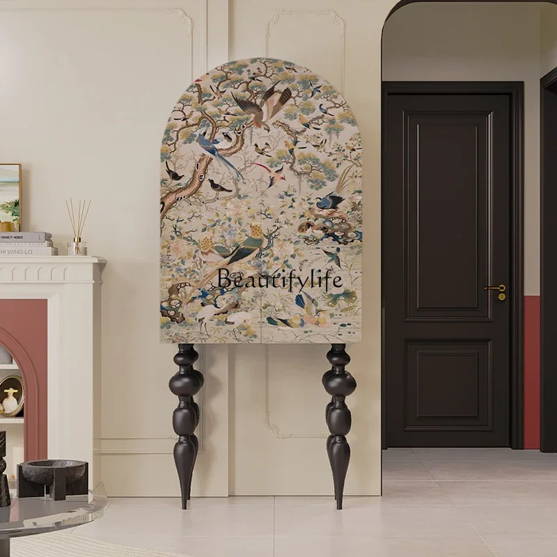 LXFlower والطيور التناغم الرسم الفرنسي في العصور الوسطى الصلبة الخشب الصدر غرفة نوم خزانة بجانب السرير SSS #5