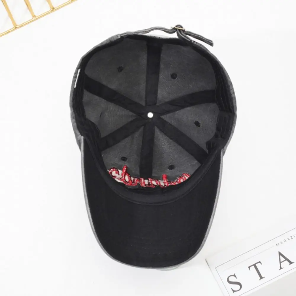 Adjustable Strap Washed Baseball Cap Curved Brim Cotton Letter Embroidery Hat Faded Multi Neutral Tone Distressed Cap