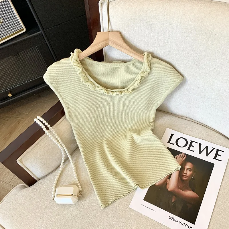 Ice Silk Slim Knit Sweater Vests Women 2024 Summer Sleeveless O-neck T-shirt Pullovers Solid Elegant Fashion Ladies Knitwear