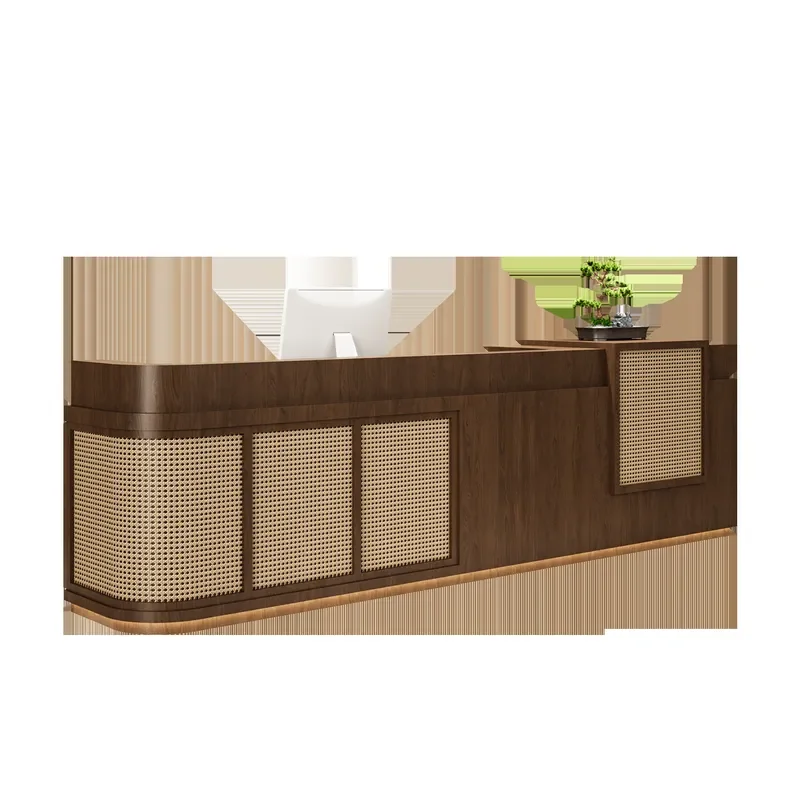 Zen Style Wooden Reception Desk for Tea House Bar Beauty Salon Front Counter Japanese Korean Restaurant Hotel Lobby Furniture