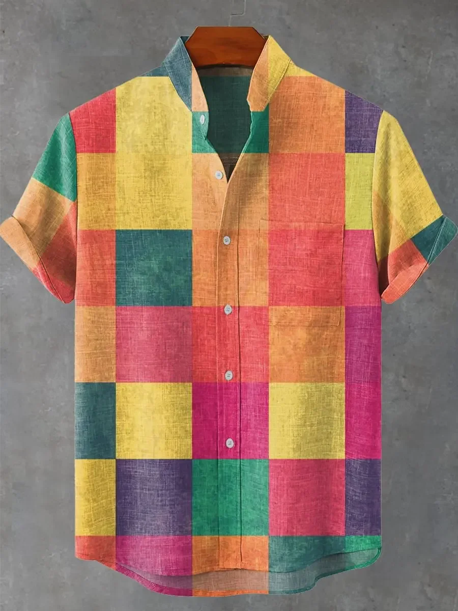 

Fashionable new casual men's comfortable and fashionable loose printed shirt, casual linen button breathable fashionable top