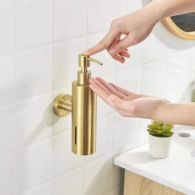 Wall Mounted Manual Liquid Soap Dispenser Black Brushed Gold Silver Cylinder Cuboid Bottle 304Stainless Steel for Hotel Bathroom
