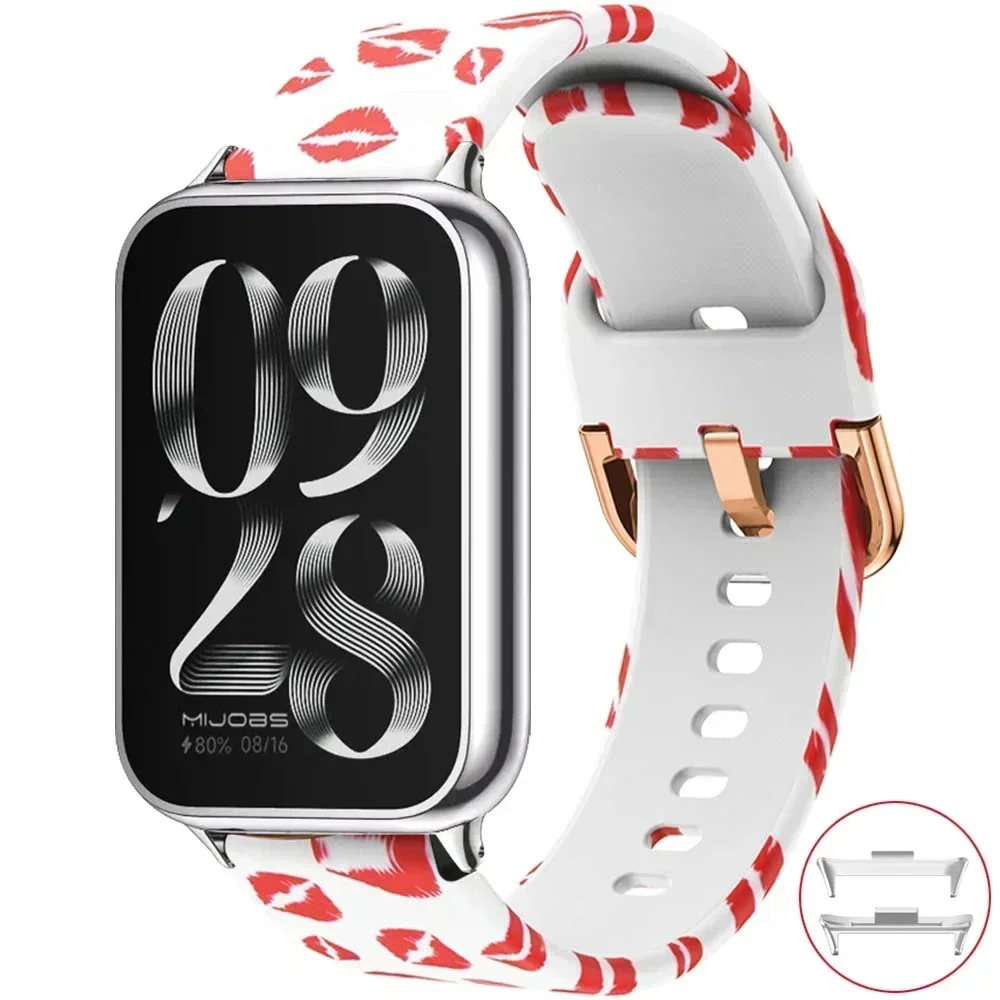 Flower Printing Strap for Xiaomi Mi Band 8 Pro Mi Band 9 Pro Silicone Correa Redmi Watch 4 5 6 Wristband Bracelet with Connector