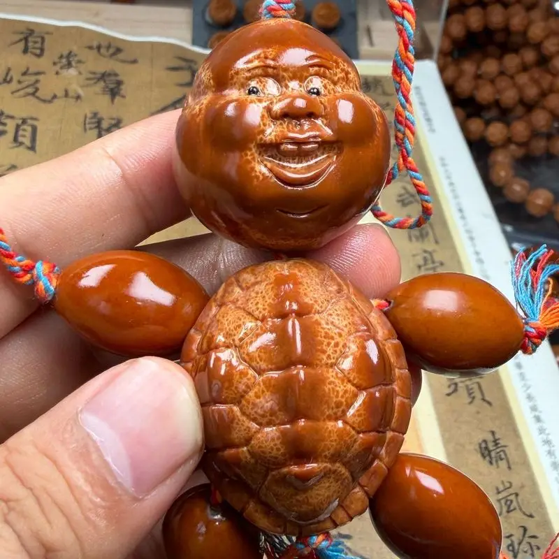 Indonesian large pit carving olive-shaped ornament symbolizing wealth and prosperity 33mm