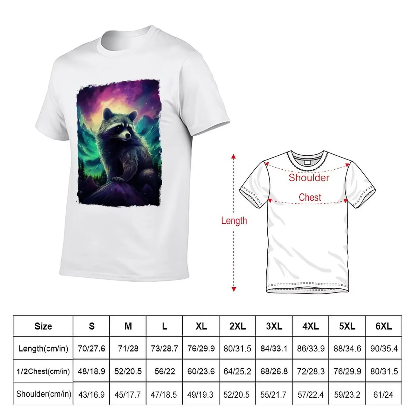 New Raccoon Under Northern Light   Borealis Scenery Mountains Rivers Trees T-Shirt Short sleeve plain black t shirts men