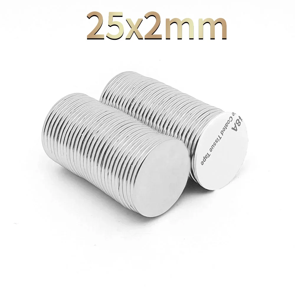 2/5/10/20/50PCS 25x2 Round Strong Powerful Magnetic Magnet With 3M Double-Sided Adhesive Tape 25*2 Disc Neodymium Magnet 25x2mm