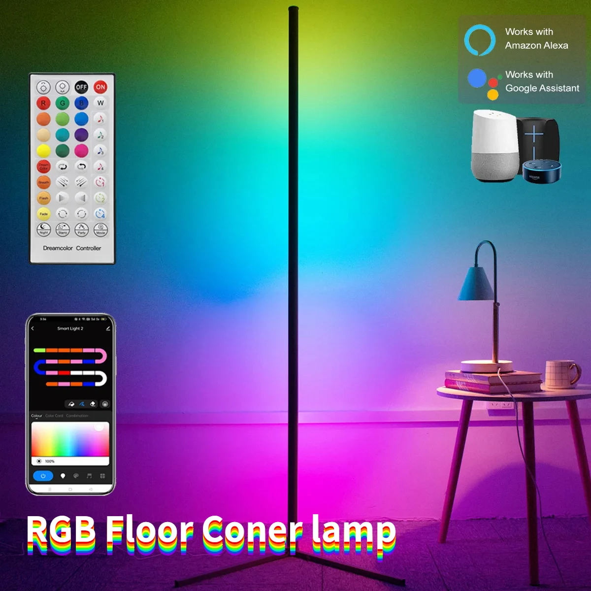 Nordic Floor Lamp for Bedroom Living Room Bluetooth Wifi Rgb Led Lights with Remote Modern Home Decor Bedside Tuya Standing Lamp