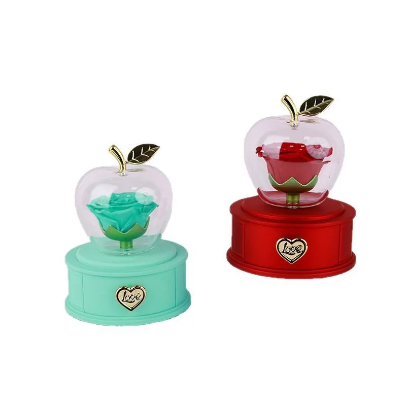 

Crystal Apple Shape Drawer Perserved Rose Flower Jewelry Box Women Ring Necklace Carrying Box Soap Flower Jewel Organizer Case