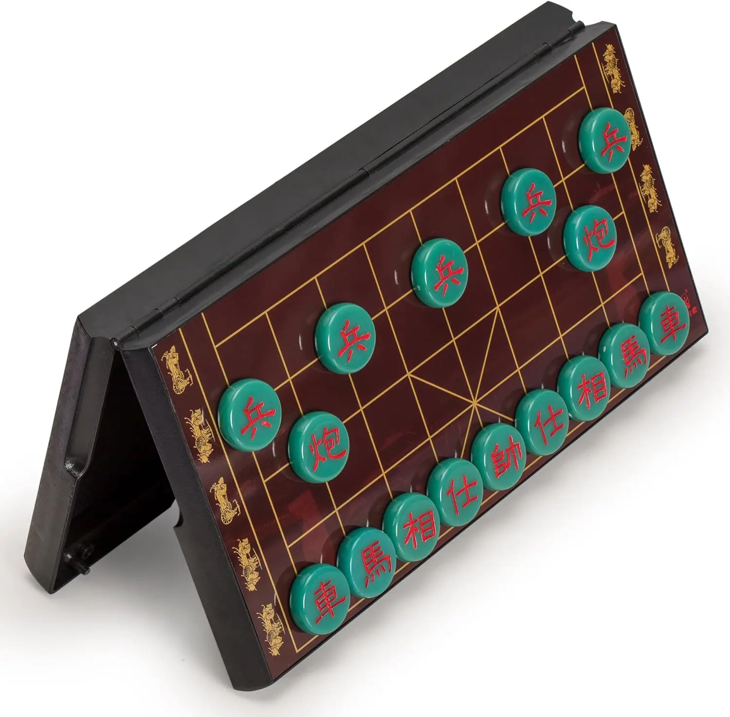 Conjunto de jogo de tabuleiro de viagem magnético de xadrez chinês (Xiangqi) (12,8 polegadas) com peças de jogo de cor jade