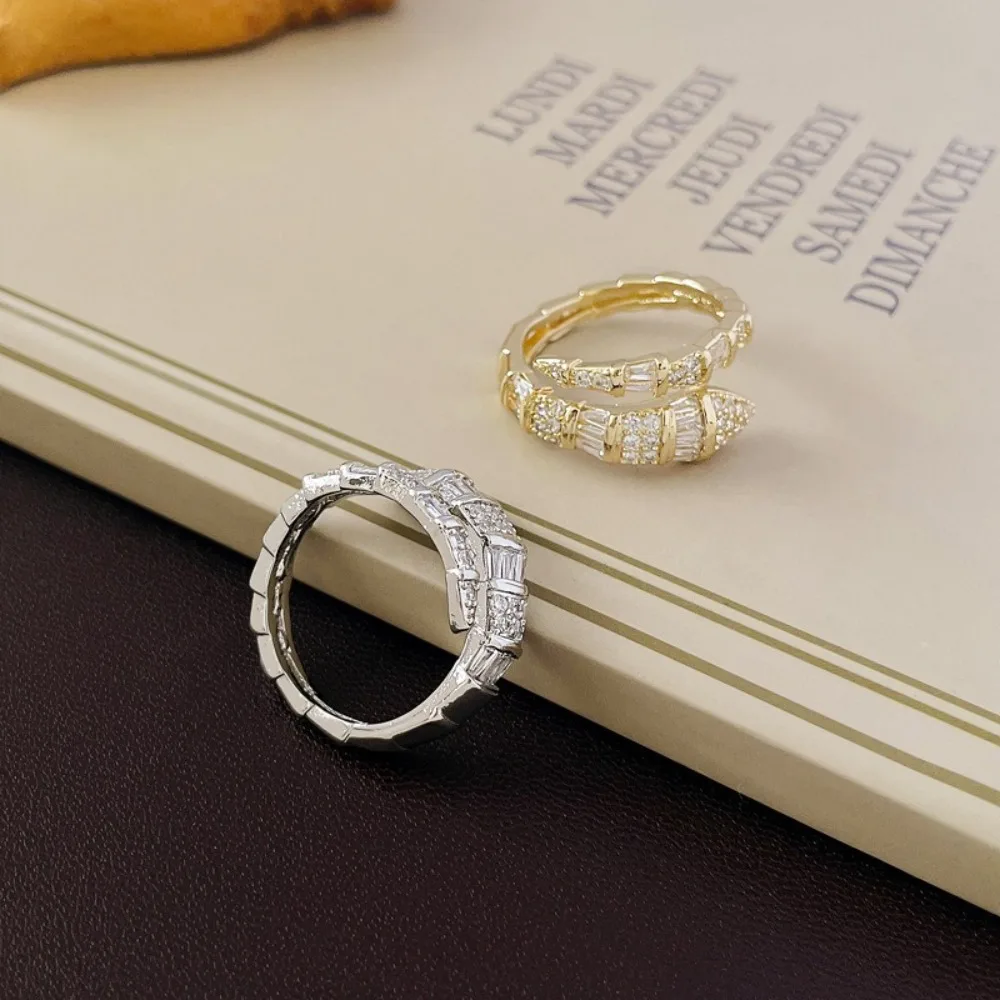 جديد لامعة عظم الثعبان خواتم مفتوحة النحاس مجوهرات هدايا ثعبان شكل حلقة مفتوحة حلقة الزركون خواتم الرجال