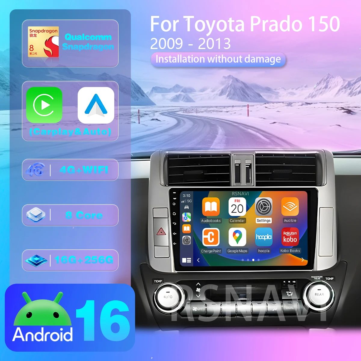 Android 16 For Toyota Land Cruiser Prado 150 2009-2013 2din Head Unit Carplay Auto Car Radio Multimedia Player Plug and Play