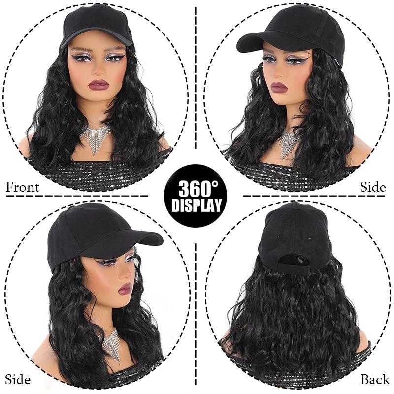 LUPU topi bisbol sintetis Wig untuk wanita, topi bisbol yang dapat disesuaikan dengan ekstensi rambut 12 inci Wig Bob keriting pendek untuk penggunaan sehari-hari