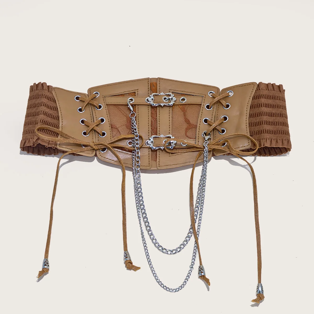 Spitze Korsett Punk Schwarz Breiten Gürtel Mit Kette Pu Leder Abnehmen Körper Gürtel für Frauen Elastische Hohe Taille Gürtel Weibliche Cummerbunds – Detail 16