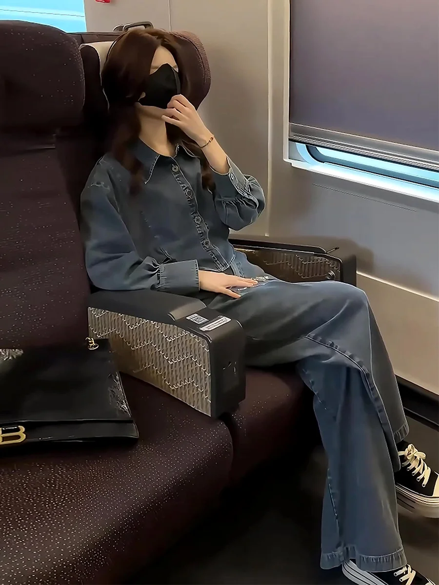 Retro hong kong sle denim conjunto feminino primavera 2025 novo high-end calças de perna larga terno de duas peças el faion conjunto