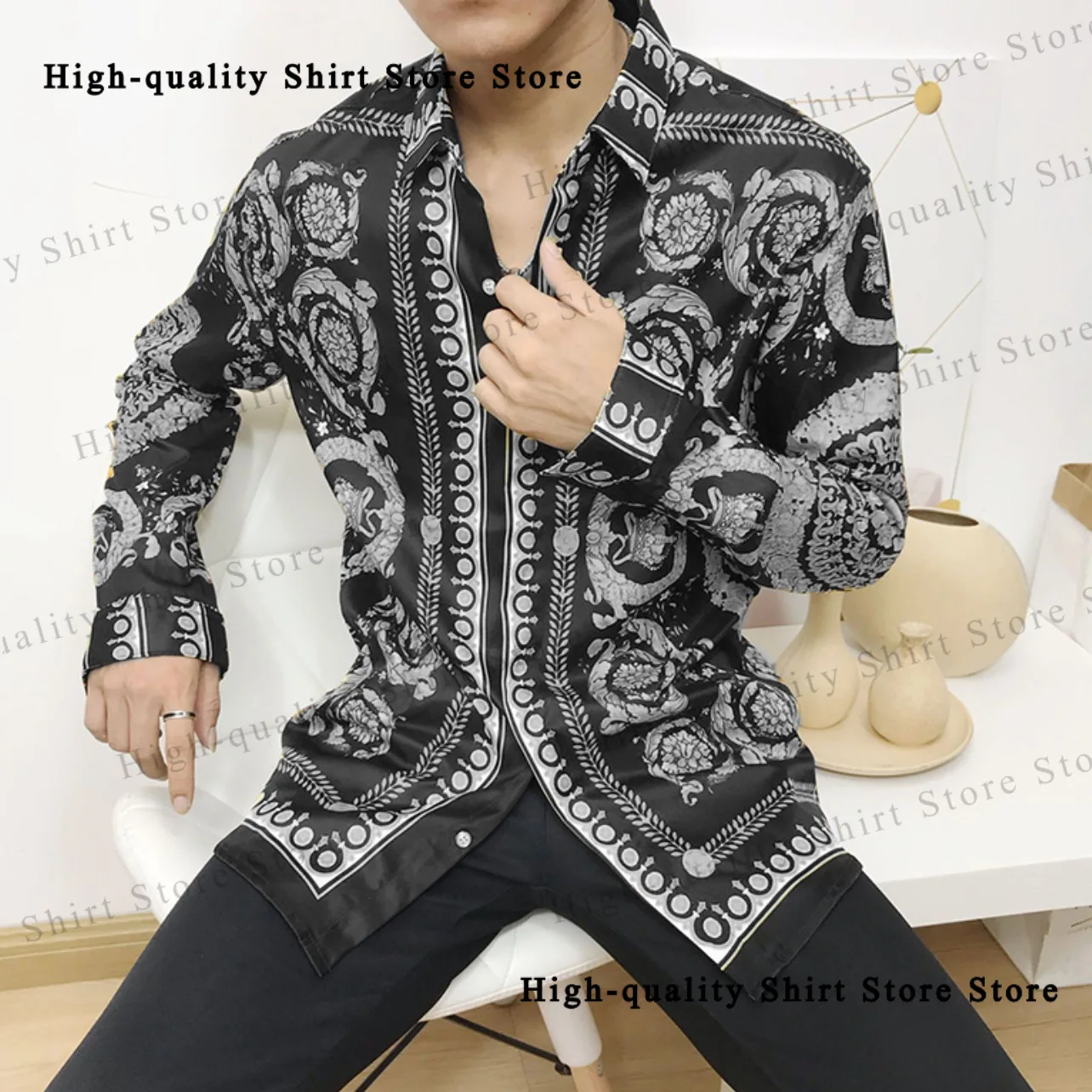 New luxury men's shirt high-definition long sleeved casual shirt design slim and fashionable men's clothing British shirt