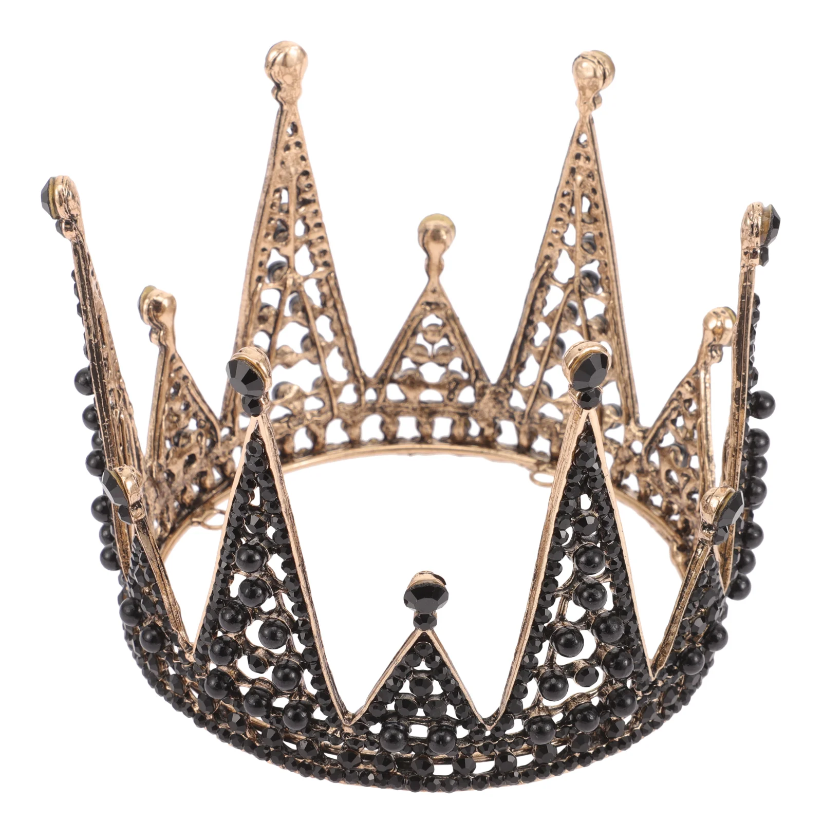 

Princess Crown Black Vintage Crystal Headdress Wedding Pearl Rhinestone Decor Girl