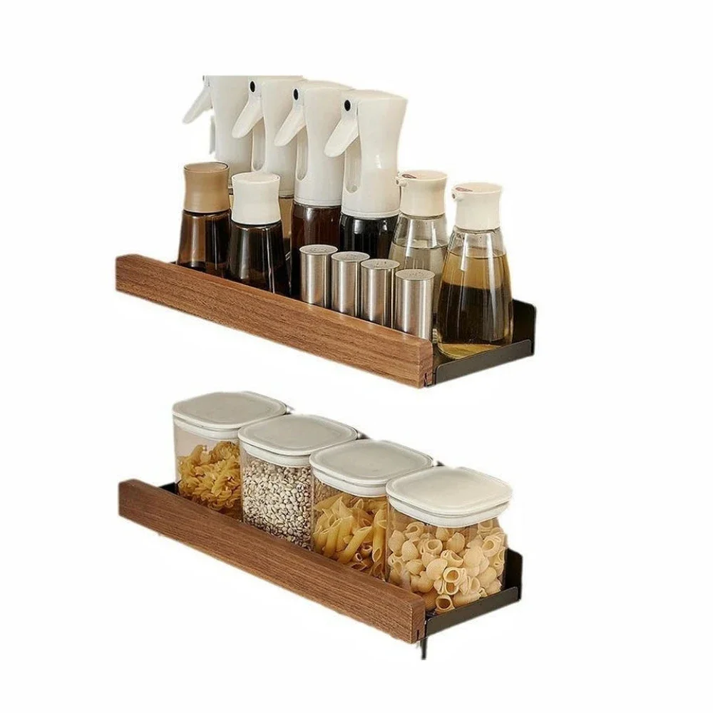 Bathroom Shelf No Punch Storage Rack Solid Wood Bathroom Shelves Punch-Free Wooden Shelf Wall-Mounted Shower Toilet Organizer