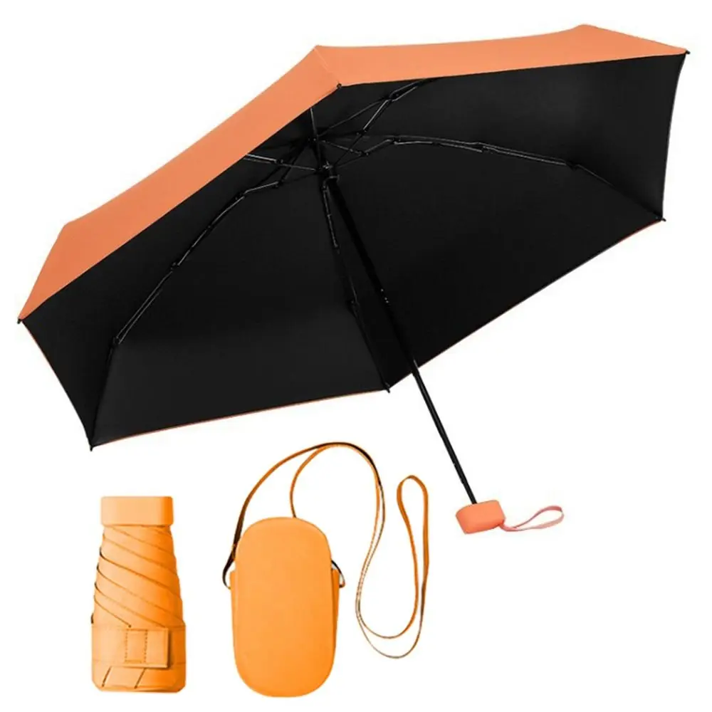 

Sling PU Leather Case Portable Sunshade Umbrella Five Fold Waterproof Mini UV Sun Umbrella Windproof Ultralight