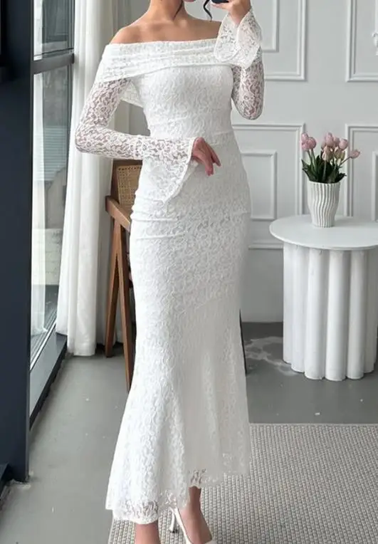 Vestido feminino 2025 primavera/verão mais recente venda quente elegante sexy temperamento estilo renda vestido de manga comprida vestido feminino outono