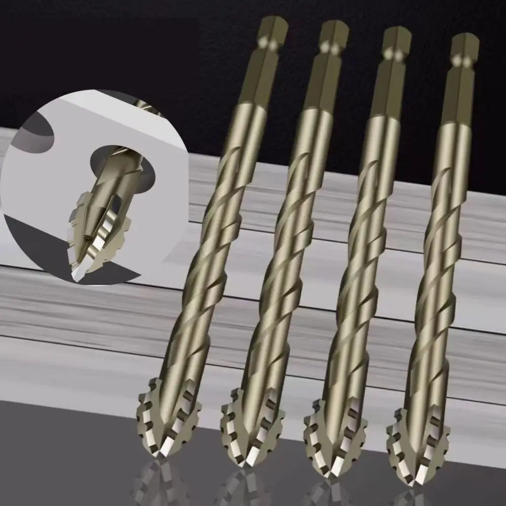 5pcs Four-Flute Eccentric Drill Bit 6/8/10/12mm High Hardness Drilling Head Precision Drilling Serrated Glass Tile Punching Bit