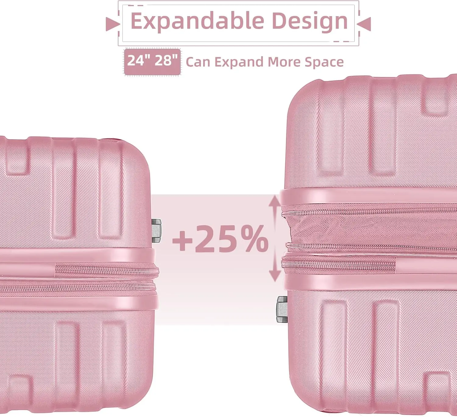Set Koper 6 Buah dengan Tas Duffel, Koper Keras yang Dapat Diperluas dengan Roda Spinner dan Kunci TSA, Koper Kapasitas Besar Warna Pink