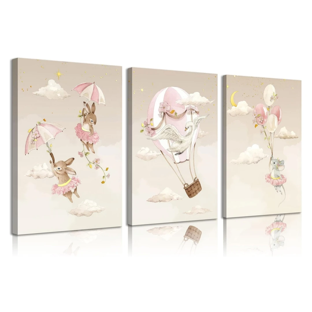 Girls Nursery Canvas Wall Art Pink Room Wall Decoration Pictures