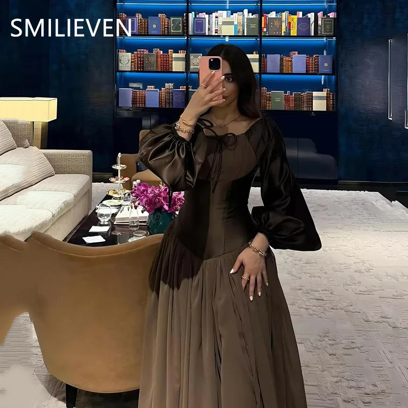 

Smileven Modest A-line Puff Sleeves Prom Dress Saudi Arabia Party Gownsفساتين سهرة Luxury Formal Occassion Dress Customized 2025