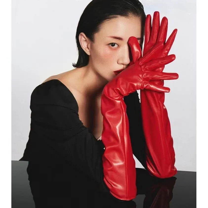 Lady Fashion Sexy PU Leather Women Tight Long Gloves Punk Rock HipHop Jazz Disco Pole Dance Mittens Halloween Cosplay