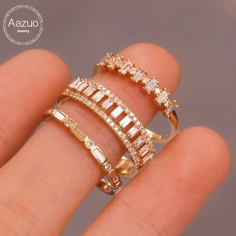 Aazuo Fine Jewelry18K Solid Yellow Gold Real Diamond H SI Fairy Lines Ring Gifted For Woman Deluxe Banquet Fashion Jewelry Au750