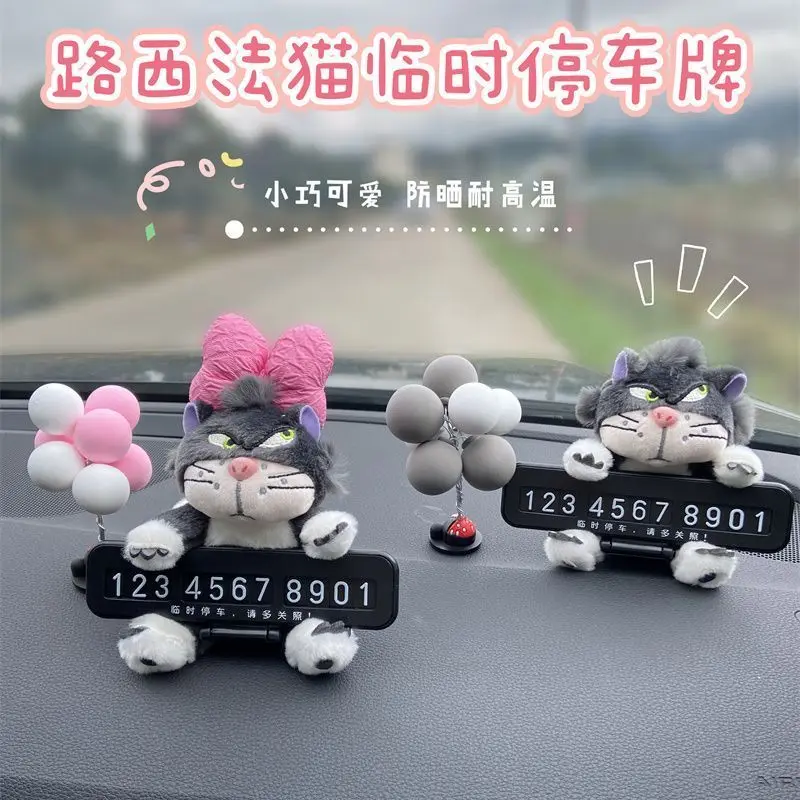 Disney Lucifer Cartoon Animation Peripheral Plush Doll Car Center Console Temporary Moving Parking Sign Car Ornament Decoration