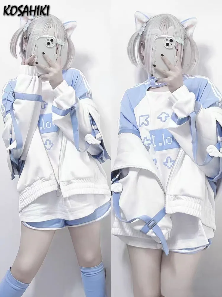Summer Arm Warmers T-shirt Casual Japanese Cartoon Print Kawaii Tops 2024 Women Y2k Cute Camisetas Sweet Harajuku Tees Camisetas