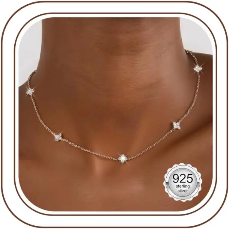 

Gold/Silver Necklace 925 Silver with Cubic Zirconia Choker for Women - Jewelry Gift