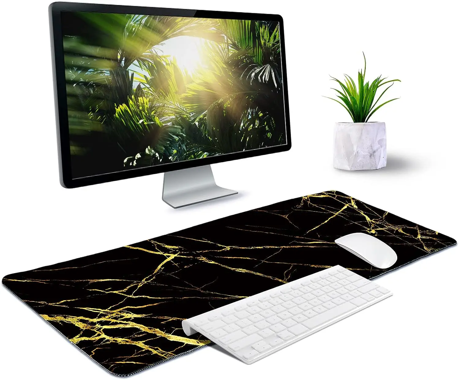 Gaming Mouse Pad Mouse Pad, Black Marble Game pad,Big Gold Desk Pads, PC Keyboard Waterproof and Non-Slip Rubber Table Mat