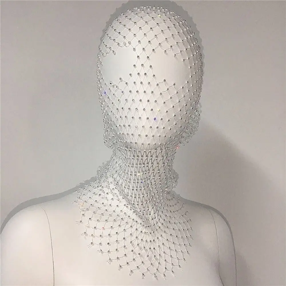 Rede de cabelo snood capa de cabeça lenço véu fishnet headhood máscara de cabeça de cristal strass malha véu diamante headwrap