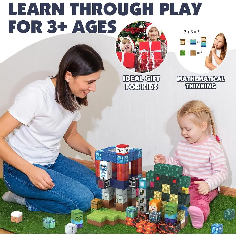 Ensemble de blocs de construction magnétiques 150 pièces 0.8-jouets éducatifs STEM pour enfants âgés de 3 ans, Cubes magnétiques inspirés du Montessori pour garçons et