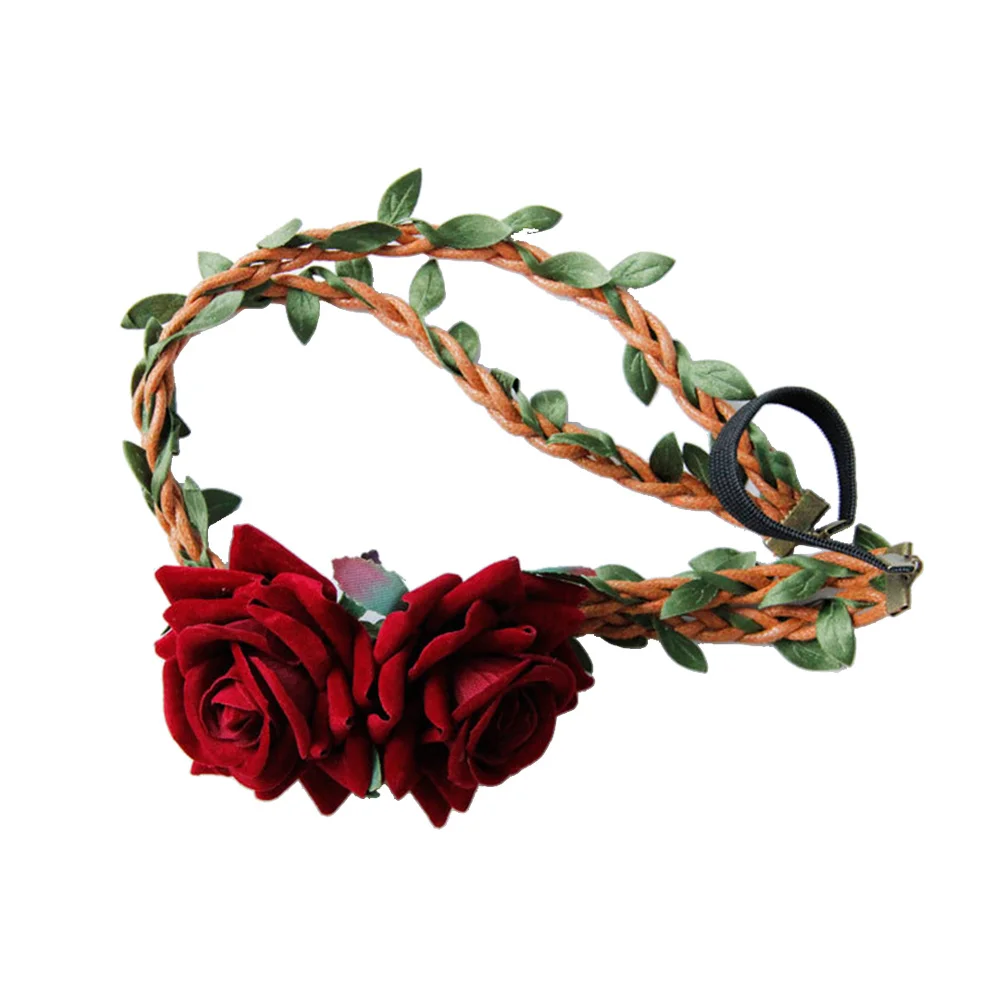 

Rose Flower Headband Floral Hair Hoop Women Headdress Braided Cloth Long Wearable Festival Wedding Party Travel Accessory