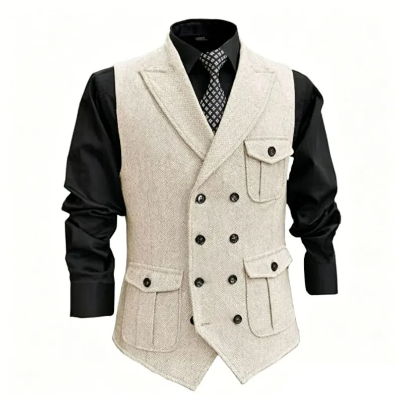 Spring and Autumn Collection of Men's Herringbone Denim Vests The Herringbone Pattern Denim Vest Stylish British-style Outerwear