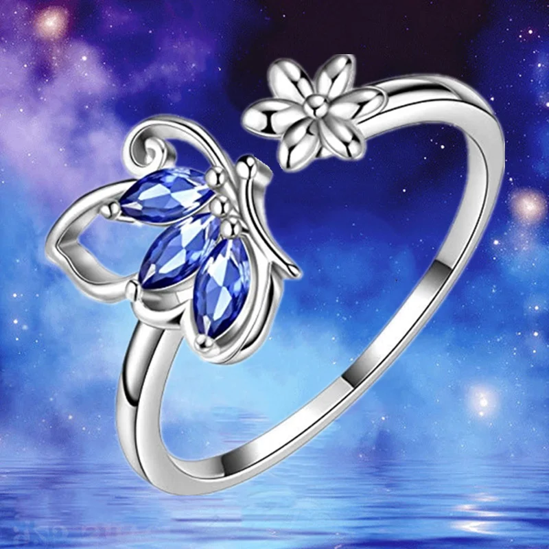 Bohemian Opening Adjustable Ring Zircon Butterfly Ring Engagement Rings for Women Stainless Steel Jewelry Birthday Party Gift