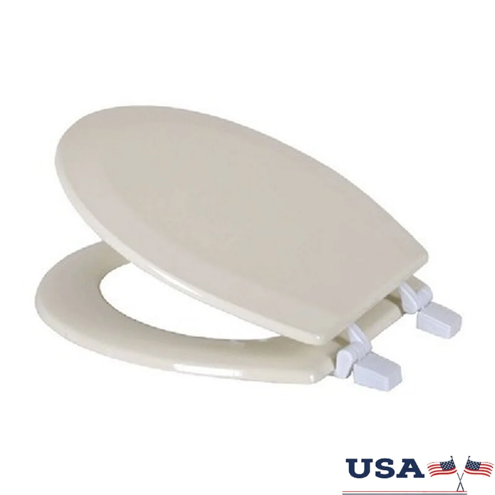 Robuster runder Toilettensitz aus Holz mit abgeschrägten Kanten, weiche Kissenscharniere, einfache Installation, rustikales Dekor, passend für Standardtoiletten