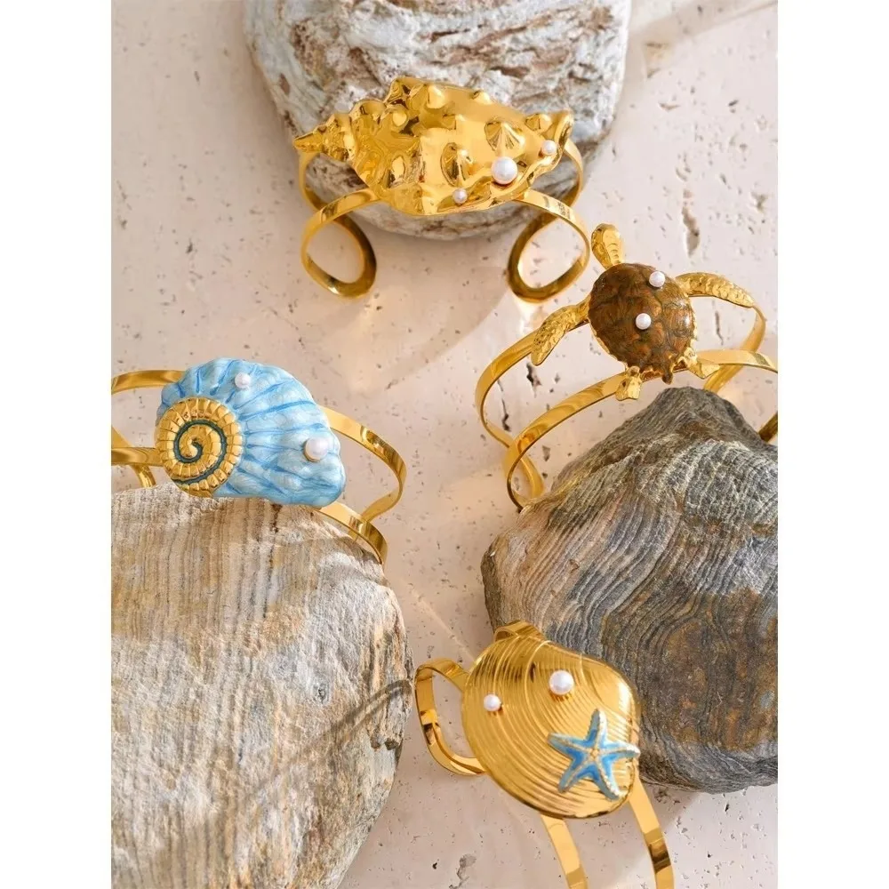 Golden Ocean Style Bracelet Starfish Shell Exaggerated Turtle Shell Bracelet Various Waterproof Stainless Steel Bracelet