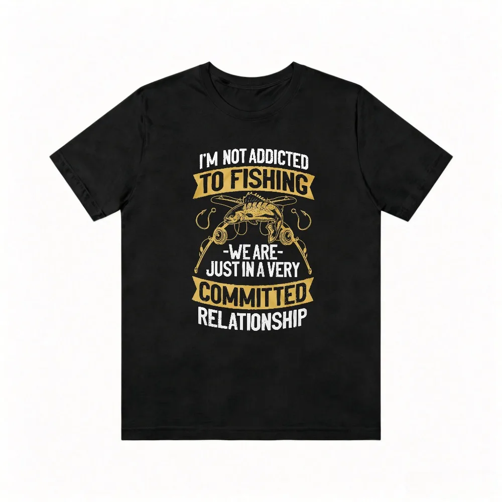 Men's Funny Fishing T-shirt Addicted To Fishing Grandpa Dad Gift TShirt Casual Fashion Loose Breathe Comfort Soft Y2k Clothing