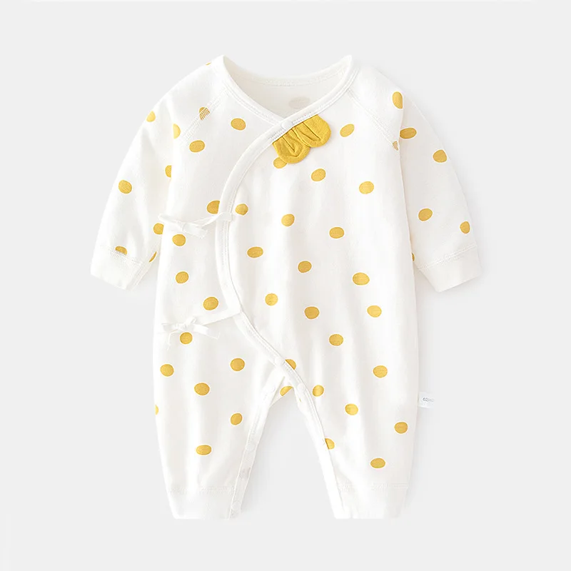 

Baby Jumpsuit Newborn Baby Polka Dot Pure Cotton Boneless Ha Spring and Autumn Clothes Newborn Ears Boys and Girls Romper